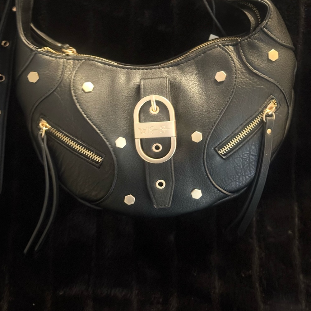 Jessica Simpson Black Shoulder Bag with Gold Accents